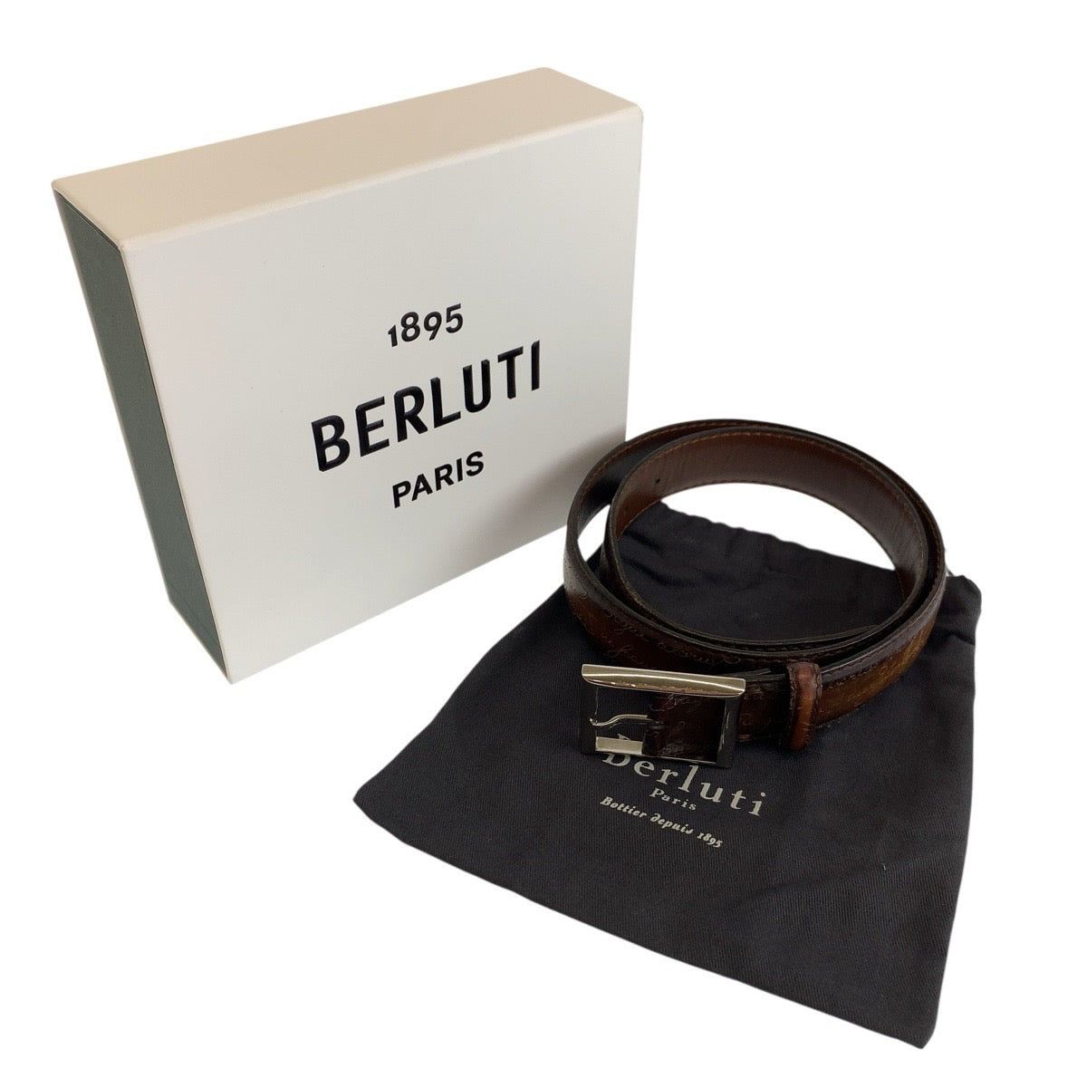 24895
Berluti ベルルッティ カリグラフィ 80cm/32インチ ブラウン シルバー金具 レザー ベルト メンズ AB35