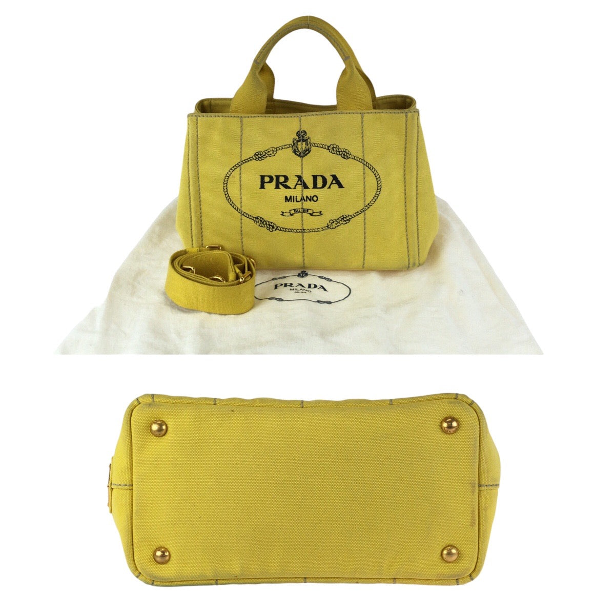 24904
PRADA プラダ カナパ 三角ロゴプレート 2way イエロー ゴールド金具 キャンバス トートバッグ ショルダーバッグ レディース AB42