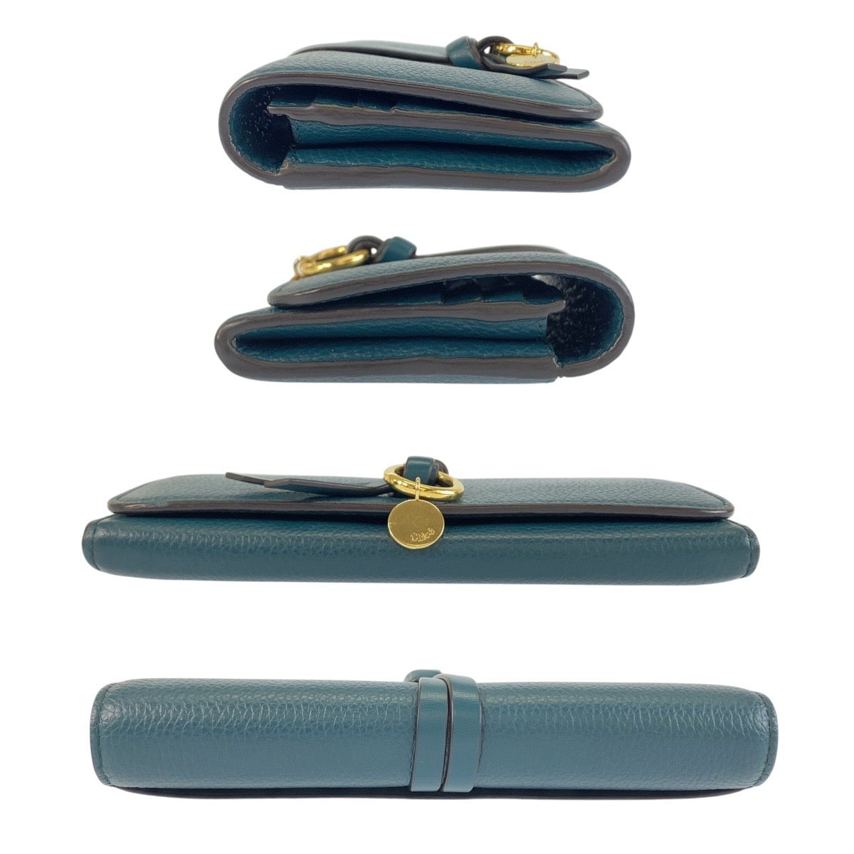 24949
Chloe クロエ アルファベット フラップ ウォレット グリーン ゴールド金具 レザー 長財布 ロングウォレット レディース A12