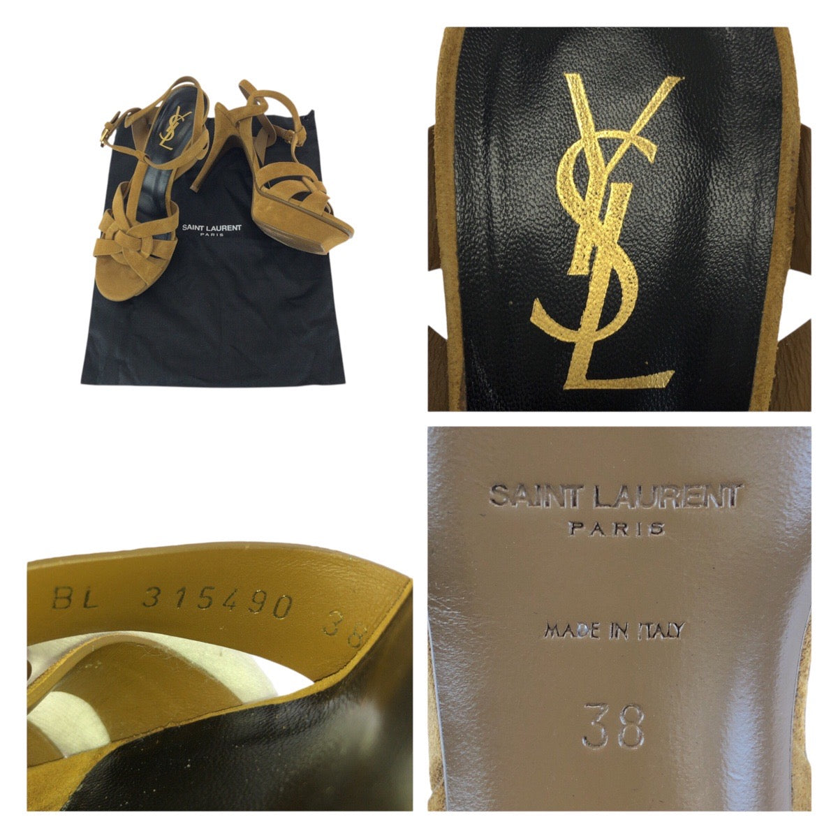24958
SAINT LAURENT サンローラン トリビュート サイズ38 ブラウン ゴールド金具 スウェード 315490 サンダル レディース AB5