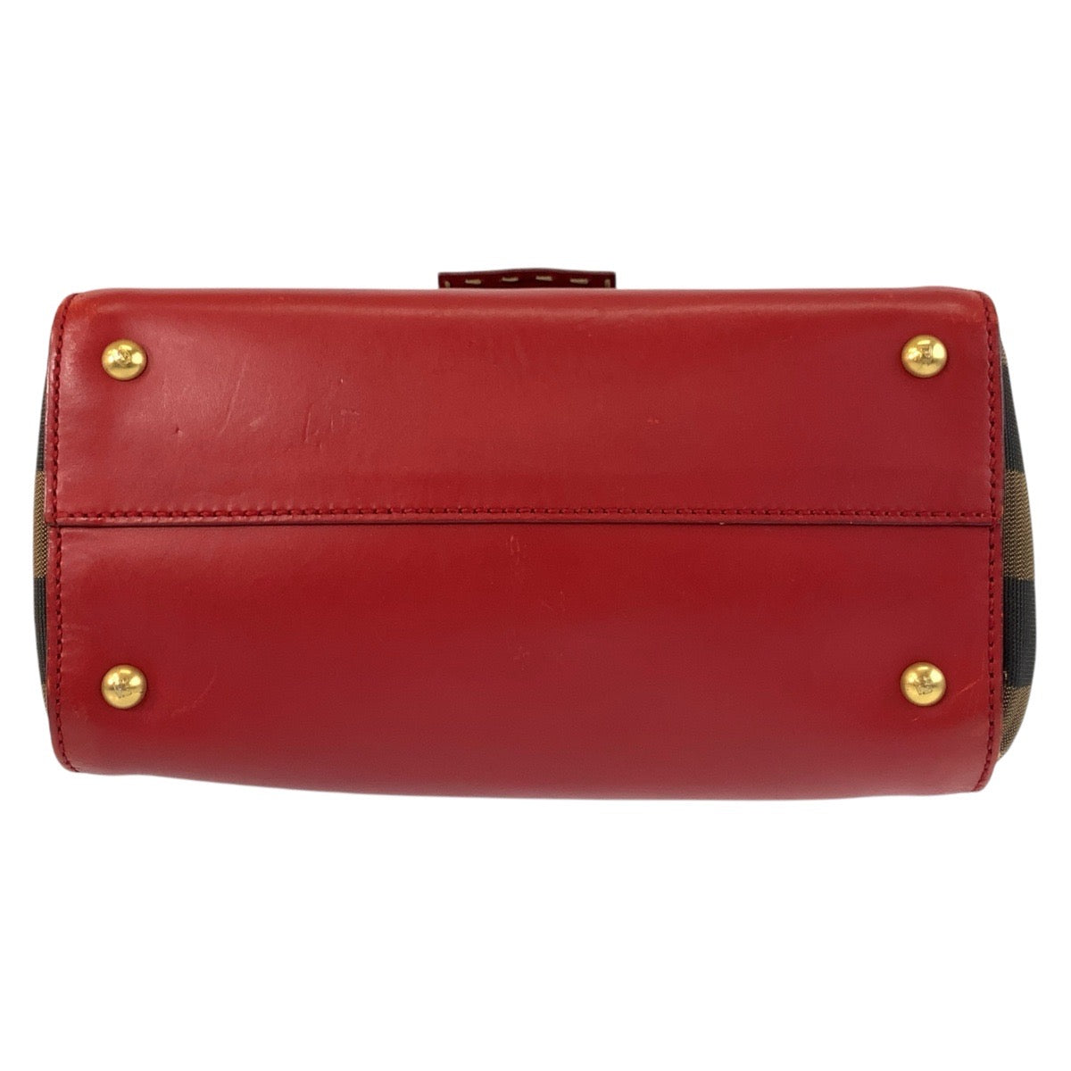 FENDI フェンディ ペカン シルヴァーナ レッド ブラウン レザー / キャンバス ハンドバッグ ショルダーバッグ 2way レディース B30