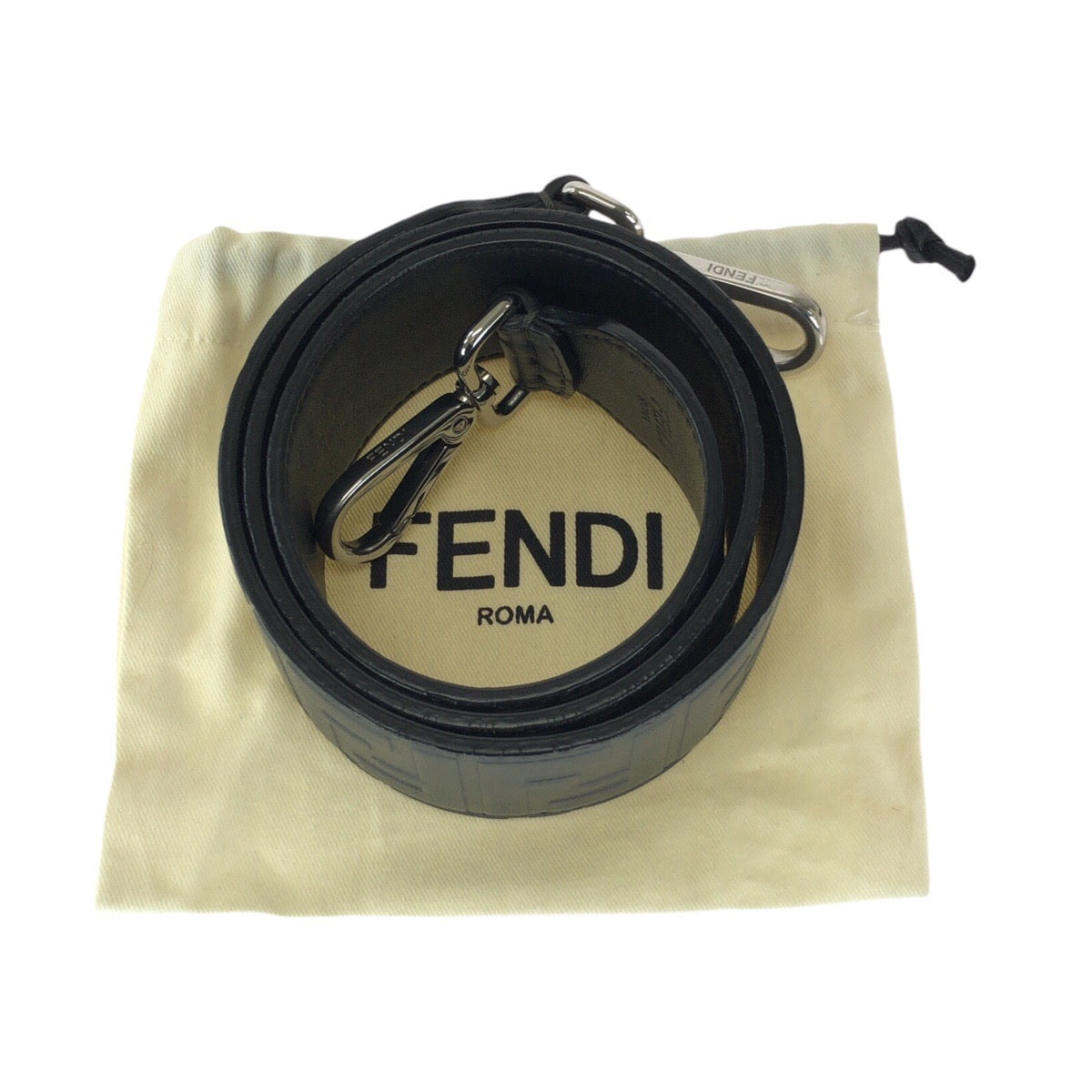 25132
FENDI フェンディ ストラップ ユー グレー シルバー金具 レザー ショルダーストラップ レディース ABP34