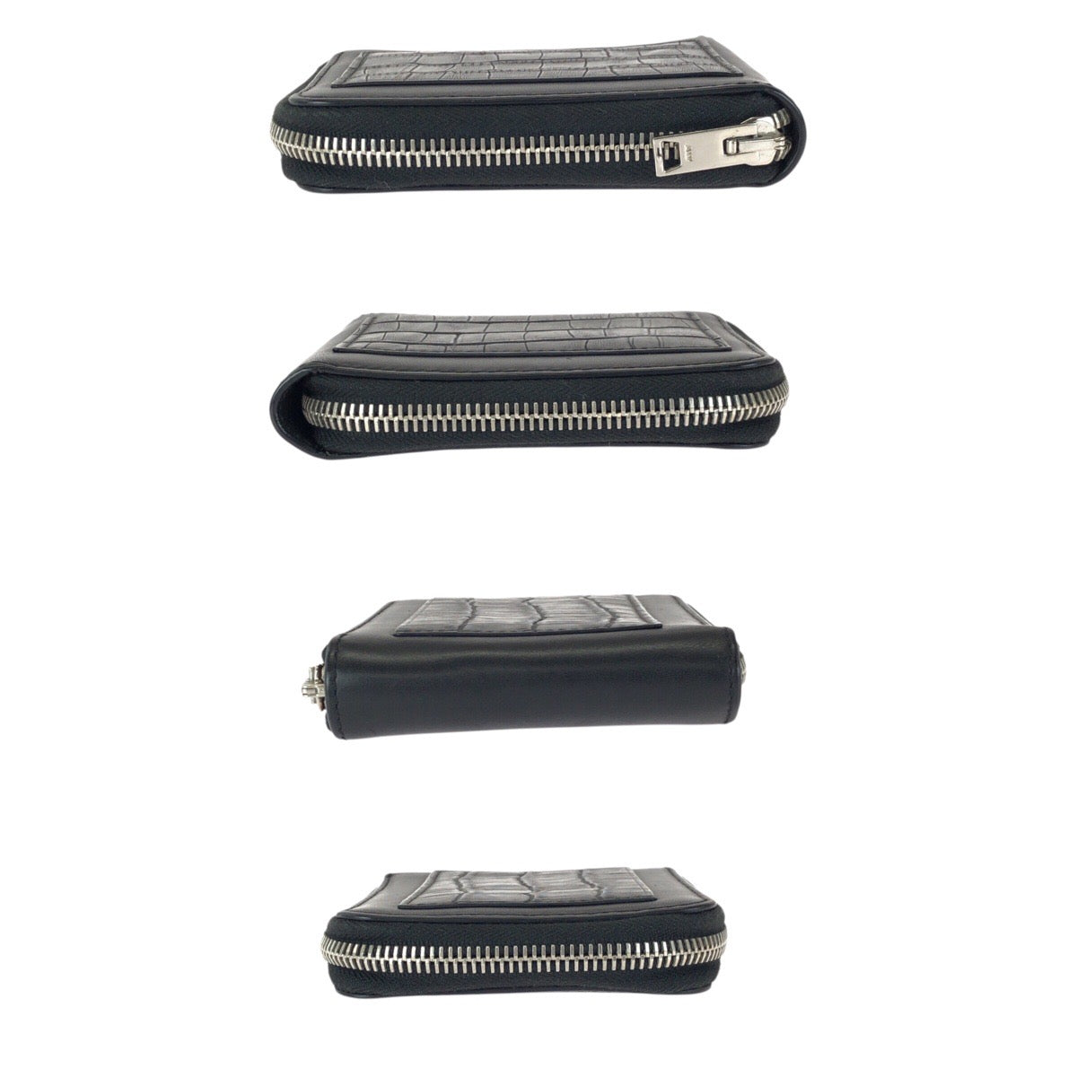 25133
Alexander Wang アレキサンダーワン 型押し ブラック 黒 シルバー金具 レザー 折財布 コンパクトウォレット メンズ ABP20