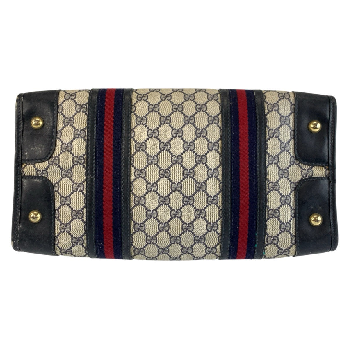 25325
GUCCI グッチ ヴィンテージ シェリーライン ネイビー グレー ゴールド金具 GGスプリームキャンバス / レザー ハンドバッグ ボストンバッグ レディース AB35