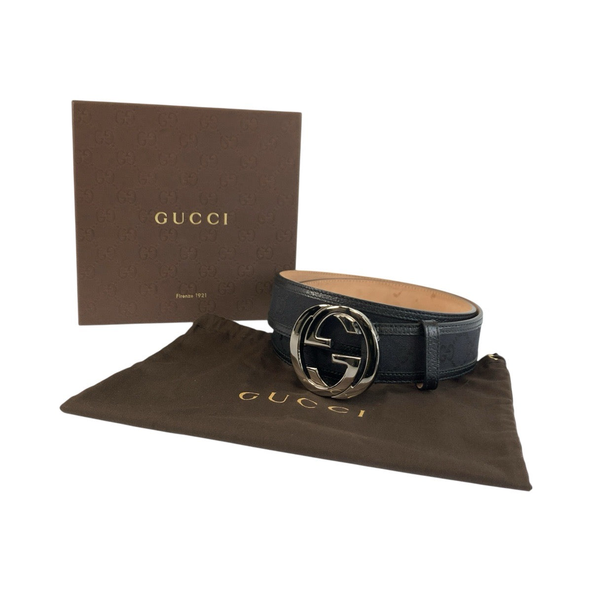 25346
GUCCI グッチ インターロッキング 90cm/36インチ ブラック 黒 GGキャンバス / レザー 480199 ベルト メンズ A37
