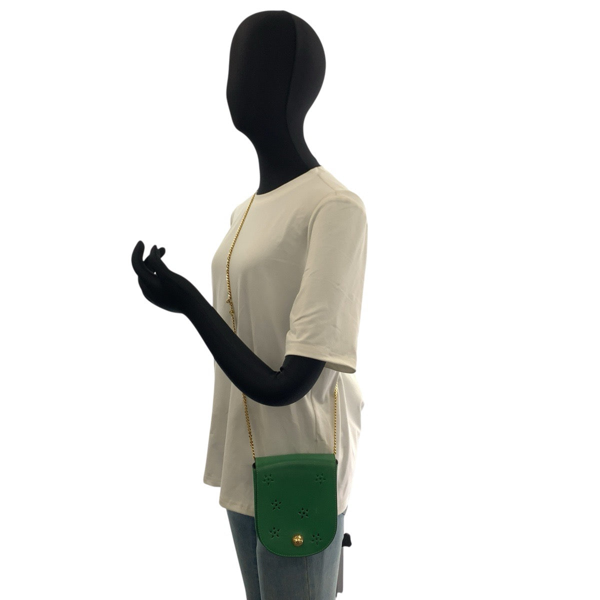 25570
CELINE セリーヌ ヴィンテージ スターボール カットアウト グリーン ゴールド金具 レザー M10 ショルダーバッグ ポシェット レディース ABP49