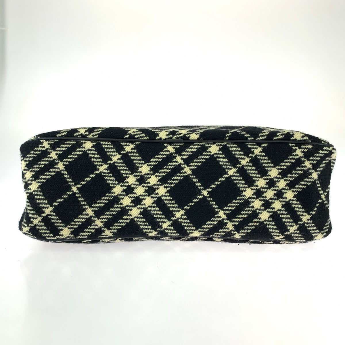 25683
BURBERRY バーバリー チェック柄 ブラック オフホワイト ゴールド金具 ウール / レザー ハンドバッグ ミニボストンバッグ レディース ABP28