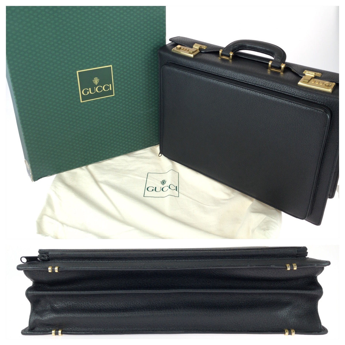 25775
GUCCI グッチ ヴィンテージ オールドグッチ プレステージ レザーアタッシュケース ブラック 黒 ゴールド金具 レザー 0151660501 ビジネスバッグ ドクターバッグ メンズ A49