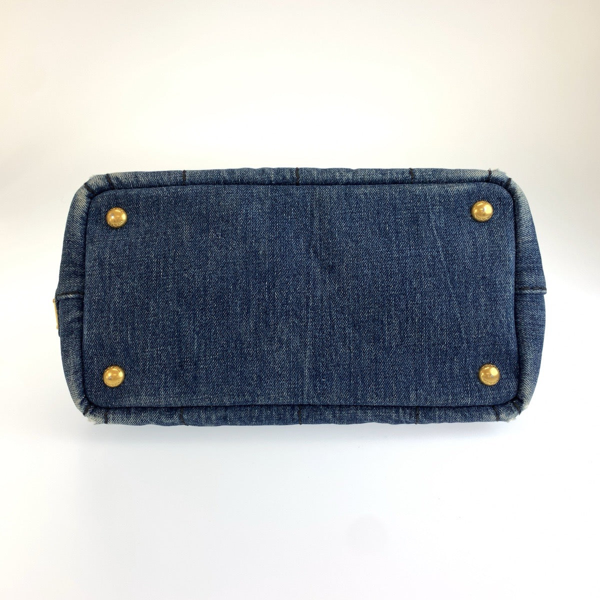 26566
PRADA プラダ カナパ 三角ロゴプレート ブルー ゴールド金具 デニム トートバッグ ショルダーバッグ 2way レディース AB30