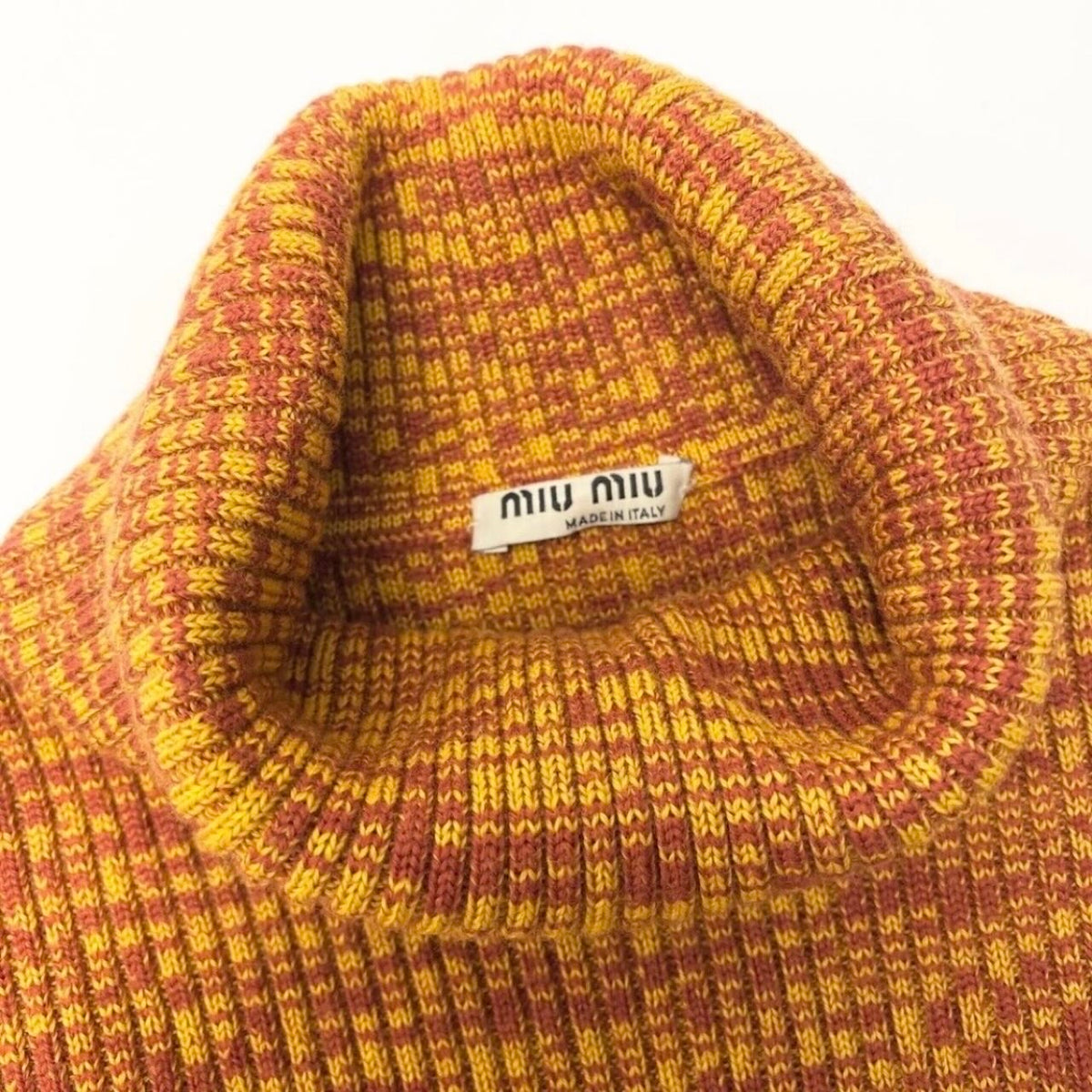MIUMIU ミュウミュウ 16年 タートルネック ニットセーター リブニット ミックスカラー ブラウン ウール セーター レディース ABP