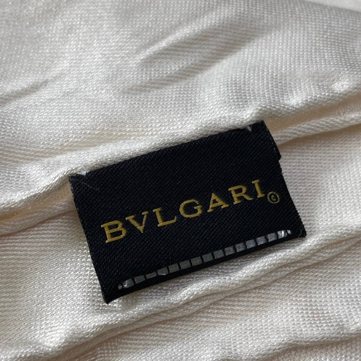 BVLGARI ブルガリ ブランドロゴ シルクスカーフ フリンジ ホワイト アイボリー シルク スカーフ レディース AB