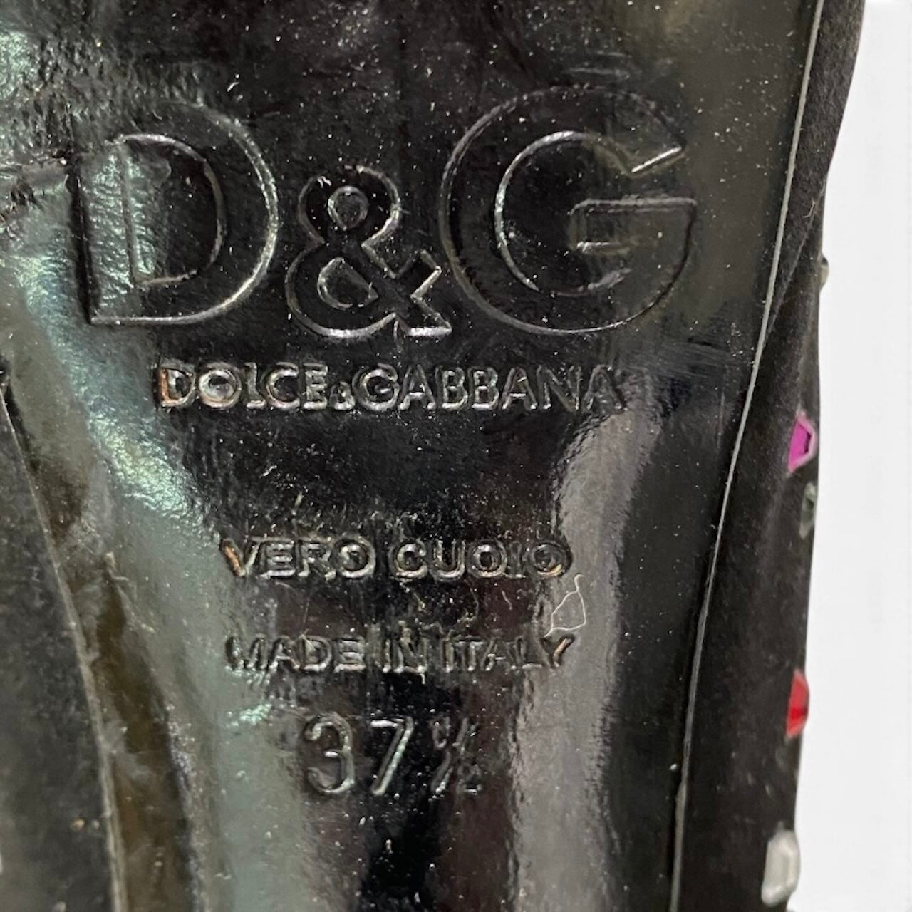 DOLCE&GABBANA ドルチェアンドガッバーナ ラインストーン パンプス ブラック サテン パンプス レディース B