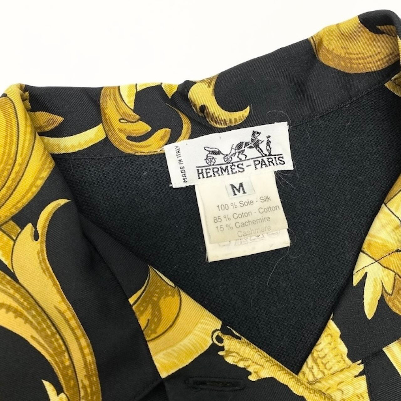 HERMES エルメス ヴィンテージ シルク切替 ニットポロシャツ ロングスリーブ ニットトップス スカーフ柄 ブラック シルク / コットン / カシミヤ ポロシャツ レディース B