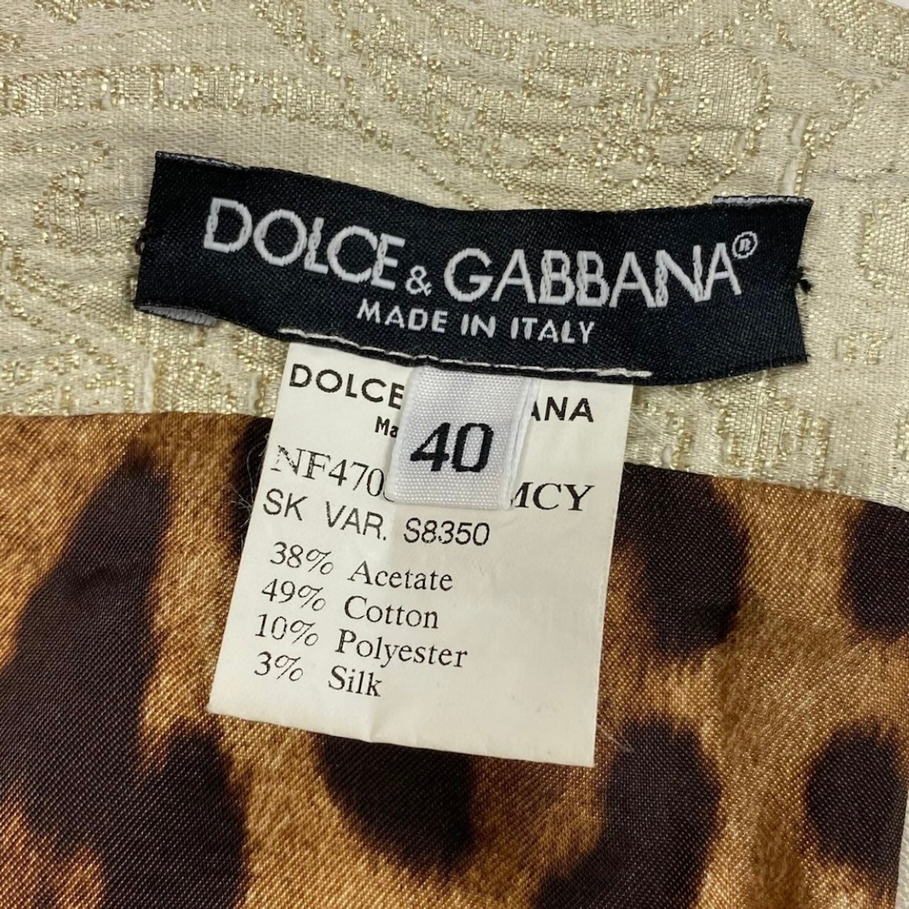 DOLCE&GABBANA ドルチェアンドガッバーナ ジャガード 膝丈 フロントポケット オフホワイト ゴールド金具 コットン / シルク / ポリエステル タイトスカート レディース ABP