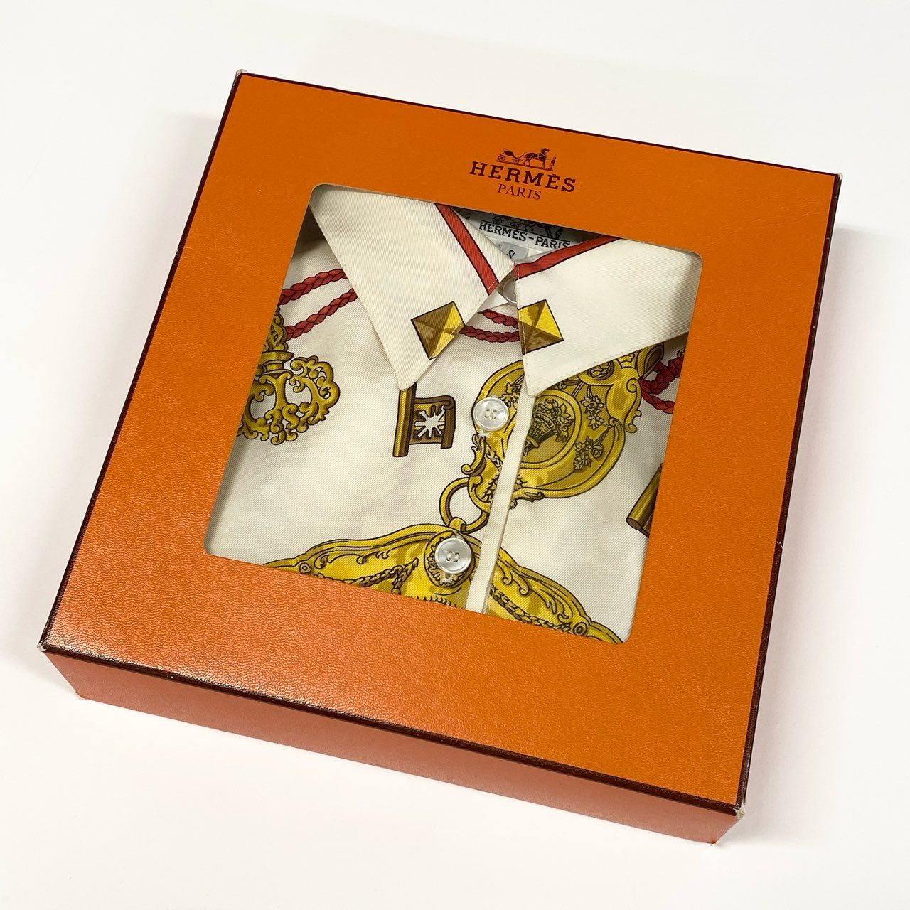 HERMES エルメス シルク切替 長袖 ホワイト シルク / コットン / カシミヤ ポロシャツ レディース SA