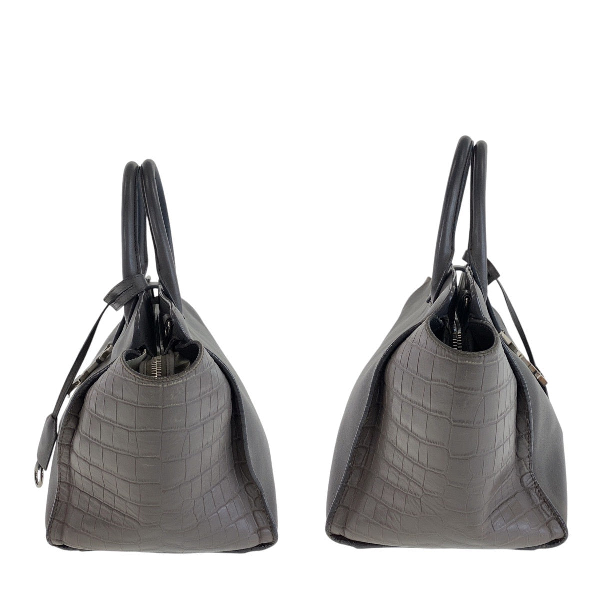 SAINT LAURENT サンローラン YSL ダウンタウン グレー シルバー金具 レザー トートバッグ ハンドバッグ レディース