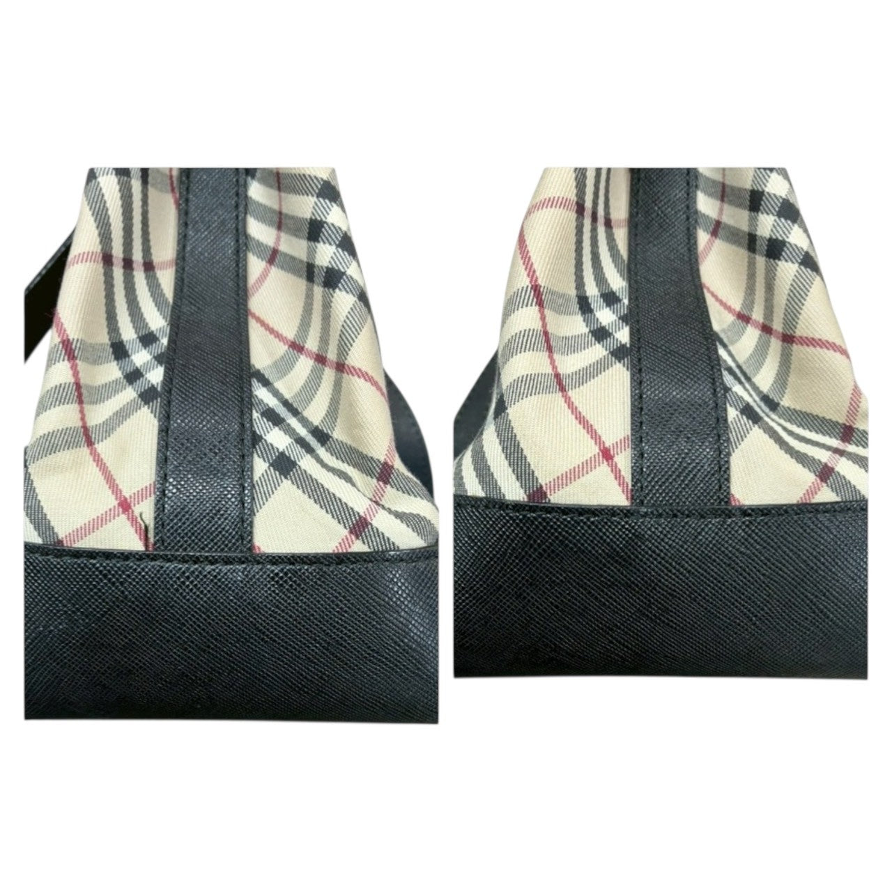 BURBERRY Nova Check Beige Black Silver Hardware Canvas / Leather Handbag Tote Bag Women's A