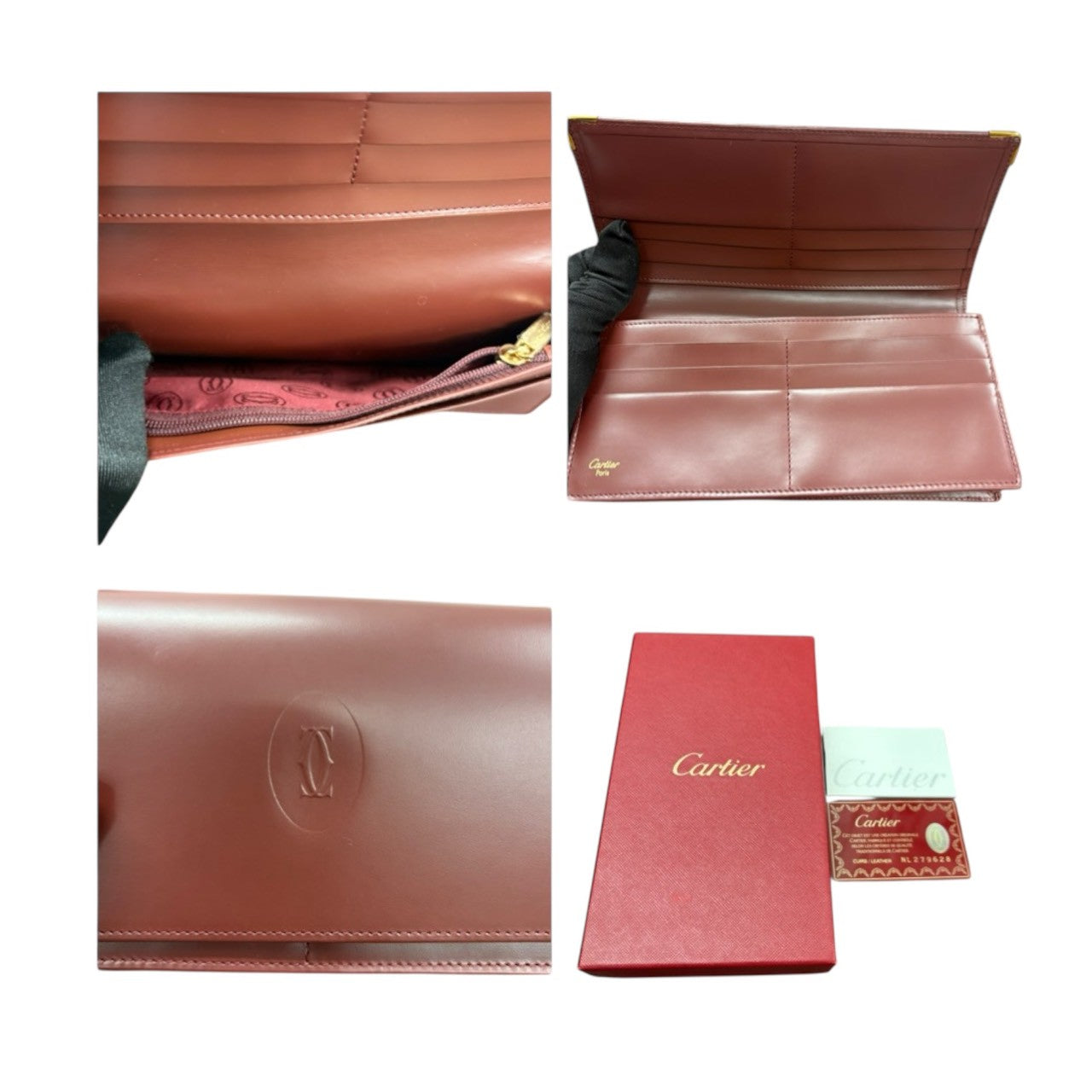 CARTIER Cartier Must Line Wine Red Gold Hardware Leather L3000466 Long Wallet Women's SA