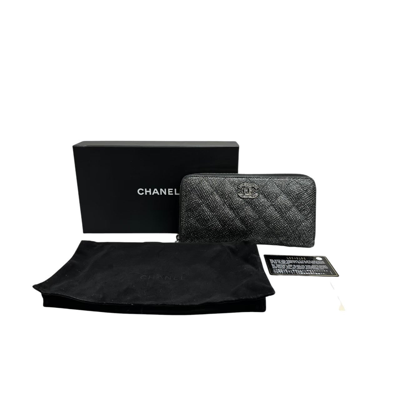 CHANEL シャネル マトラッセ ブラック シルバー金具 レザー 長財布 レディース AB