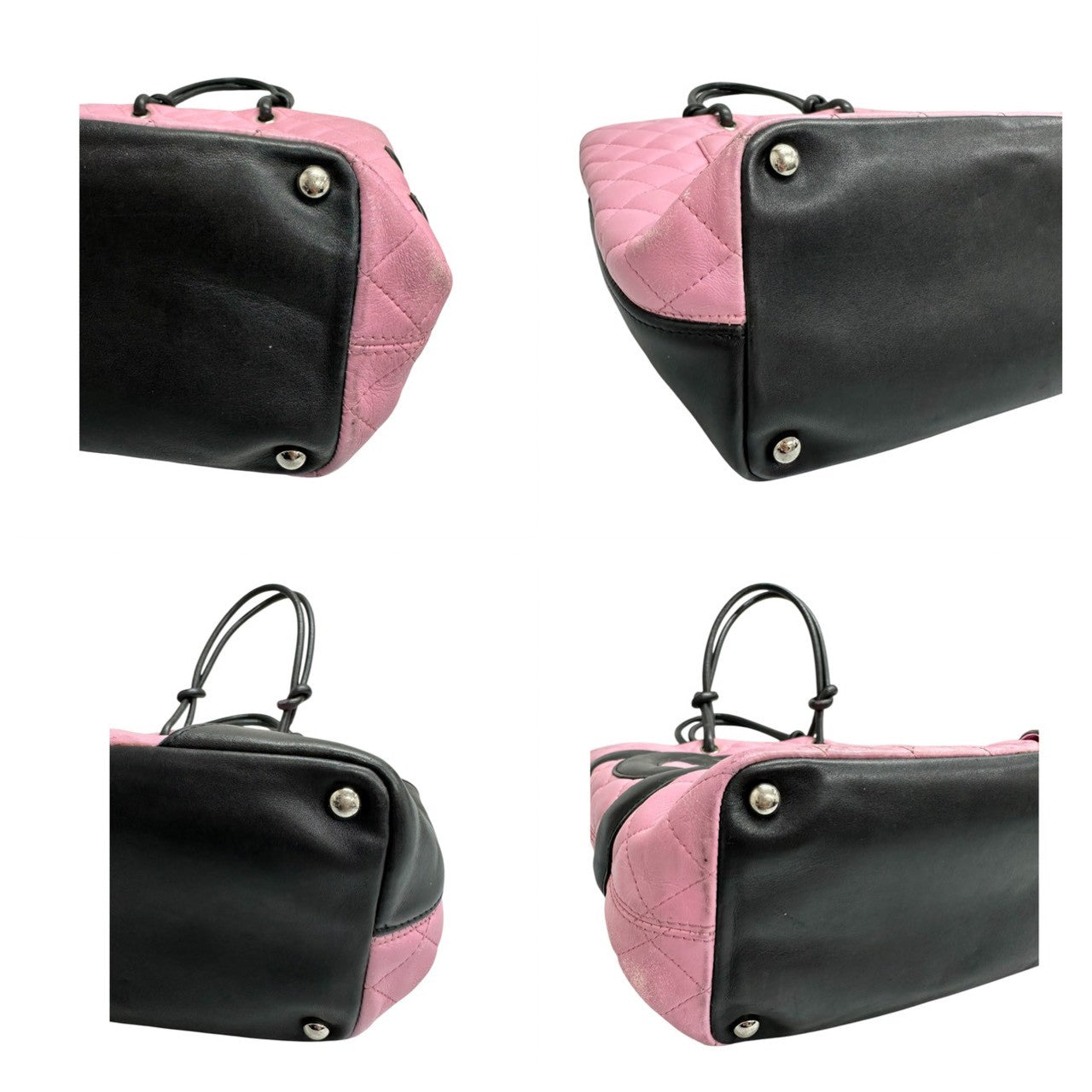 CHANEL シャネル カンボンライン ココマーク ピンク ブラック ラムスキン トートバッグ レディース AB