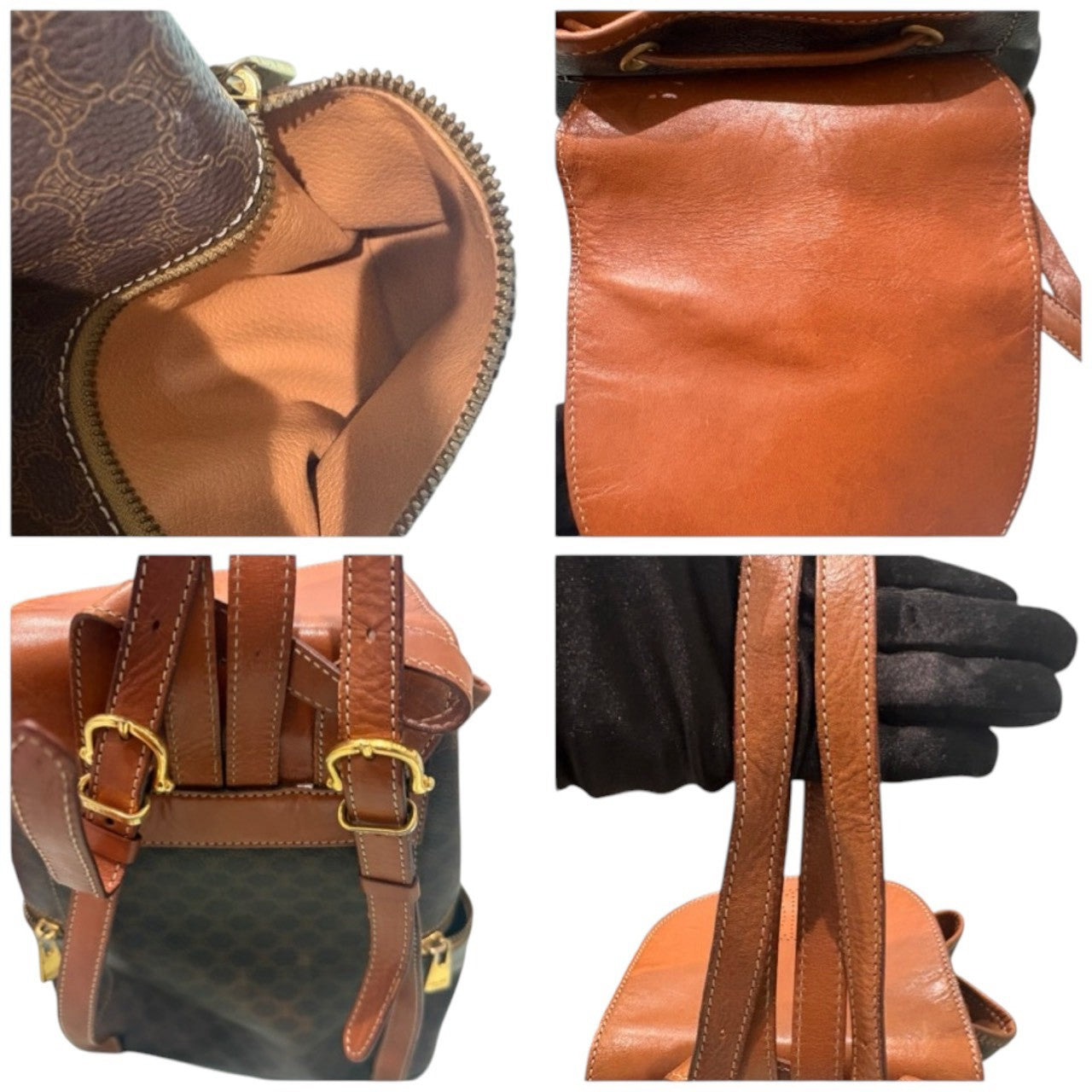 CELINE セリーヌ マカダム ブラウン ゴールド金具 PVC リュック・デイパック レディース AB