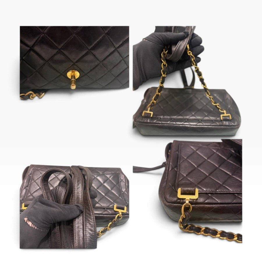 CHANEL シャネル マトラッセ ラムスキン ブラック ゴールド金具 レザー リュック レディース B