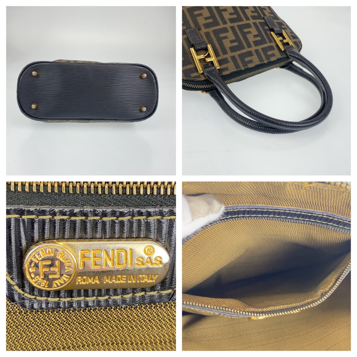 B-127
FENDI フェンディ ズッカ ブラウン 茶 ゴールド金具 キャンバス ハンドバッグ レディース