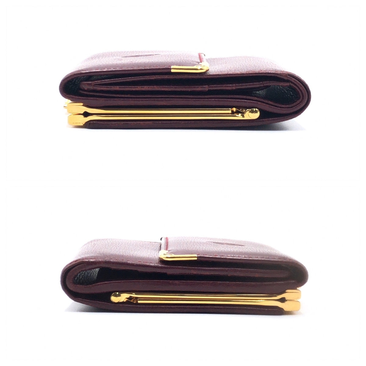 CARTIER カルティエ カボションライン ワインレッド 赤 ゴールド金具 レザー 三つ折り財布 コンパクトウォレット レディース