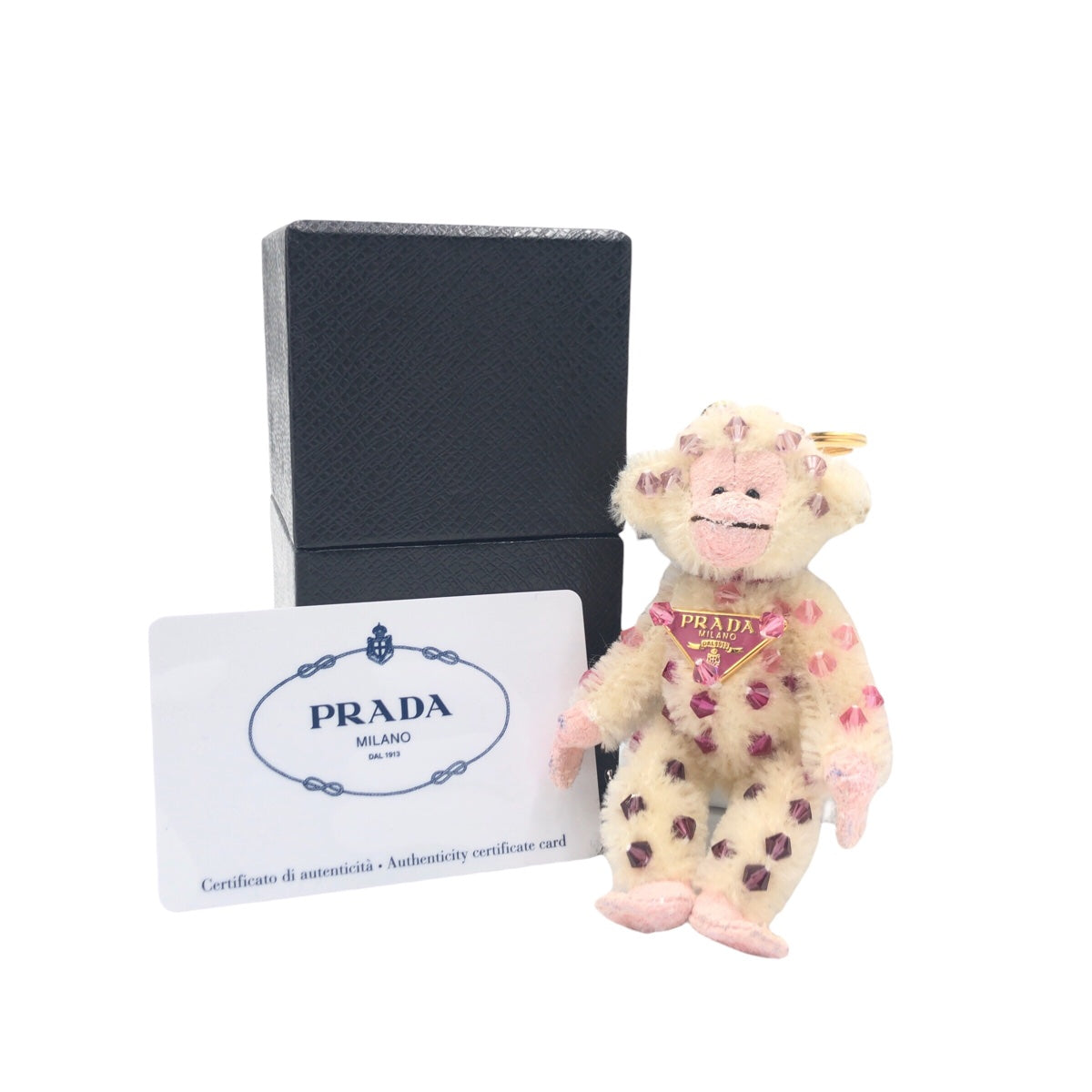 PRADA Prada Bear Ivory Pink Gold Hardware Acrylic/Beads 1ARA23 Key Holder Key Ring Bag Charm Women's