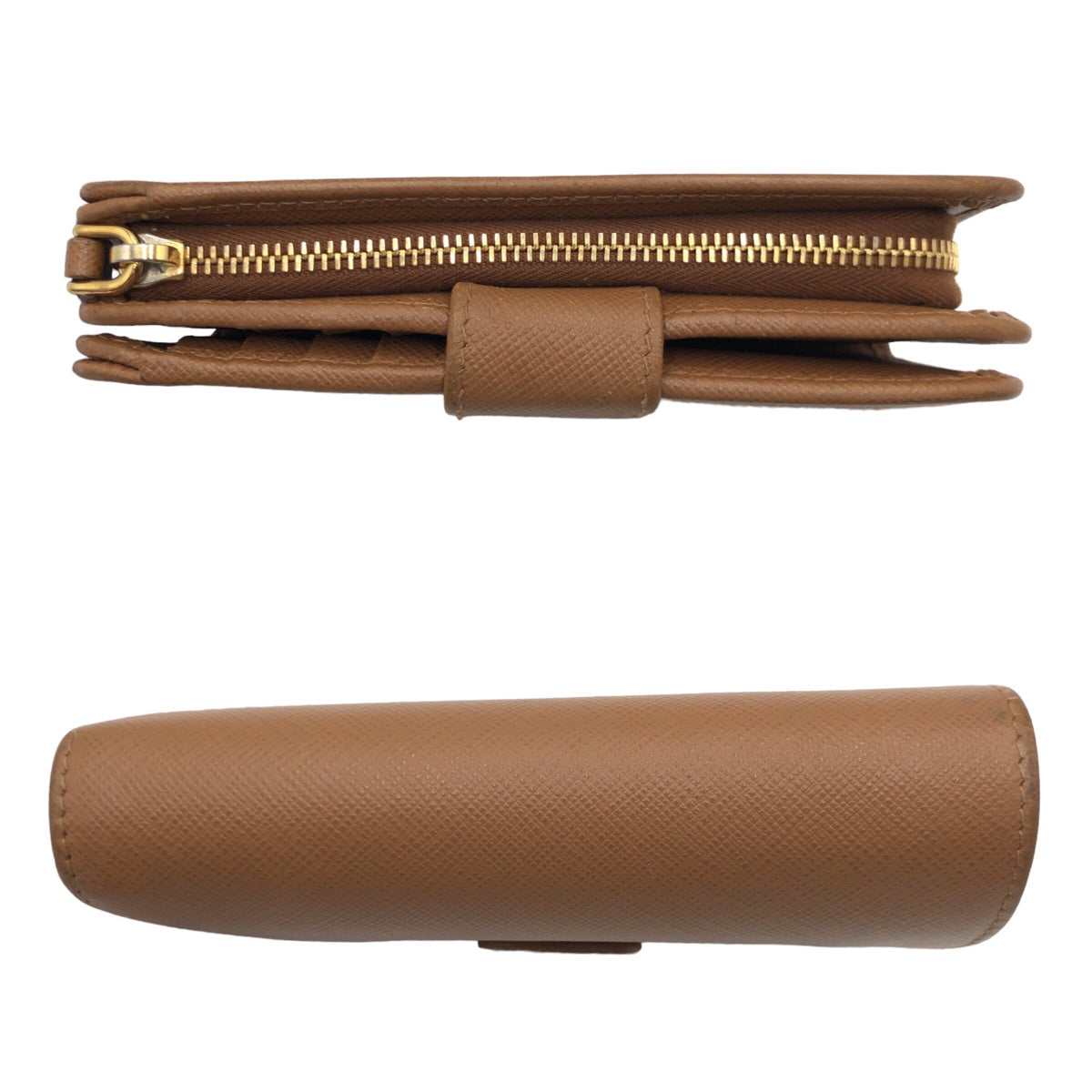 PRADA Prada Saffiano Brown Gold Hardware Leather 1ML225 Bi-fold Wallet Billfold Women's