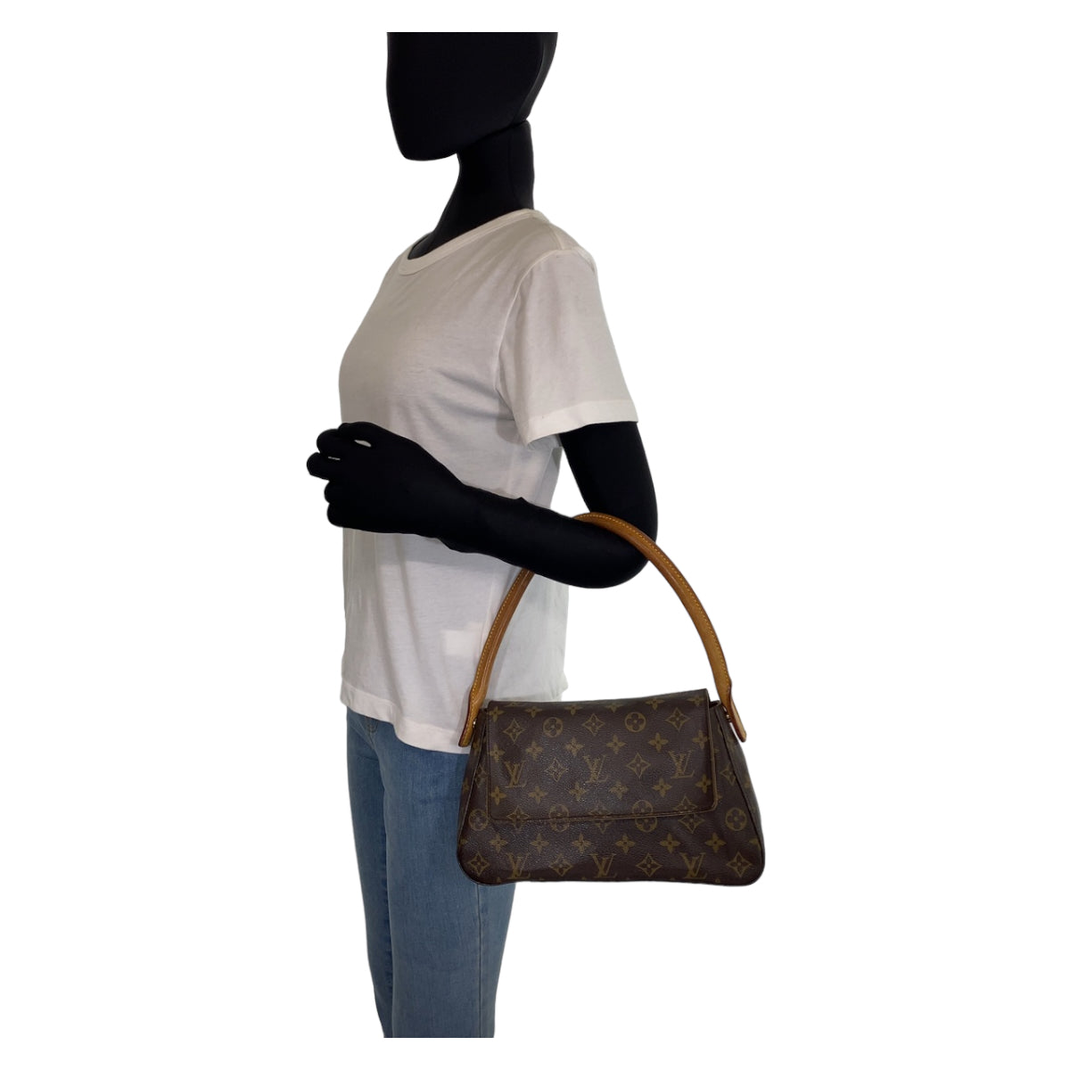 LOUIS VUITTON Louis Vuitton Monogram Mini Looping Brown Gold Hardware PVC M51147 Handbag One Shoulder Women's