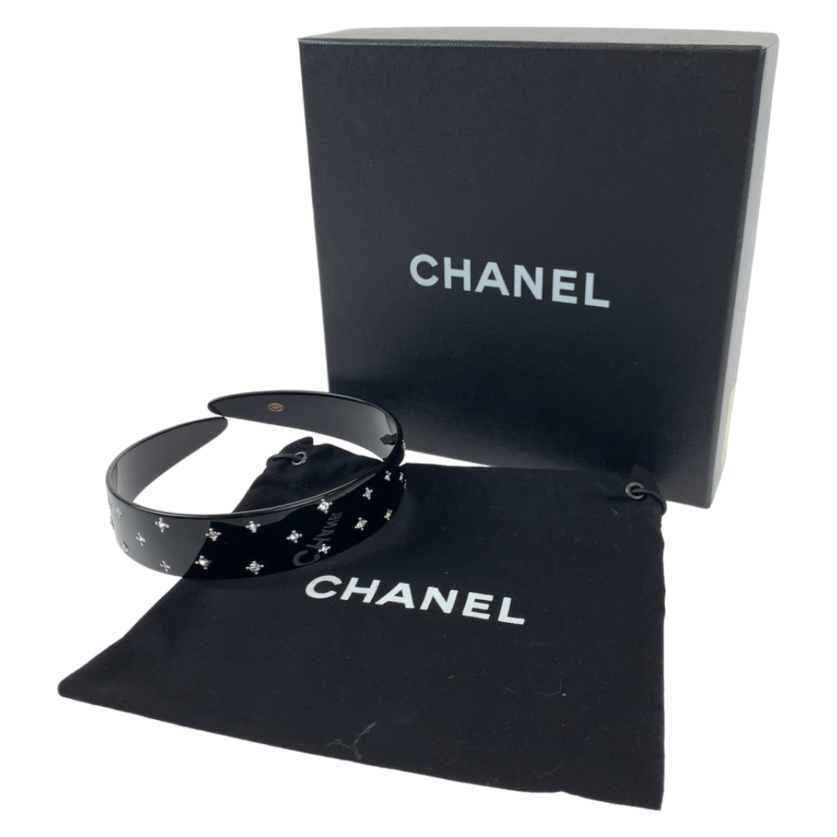 CHANEL シャネル ココマーク ブラック 黒 シルバー プラスチック カチューシャ ヘアアクセサリー レディース