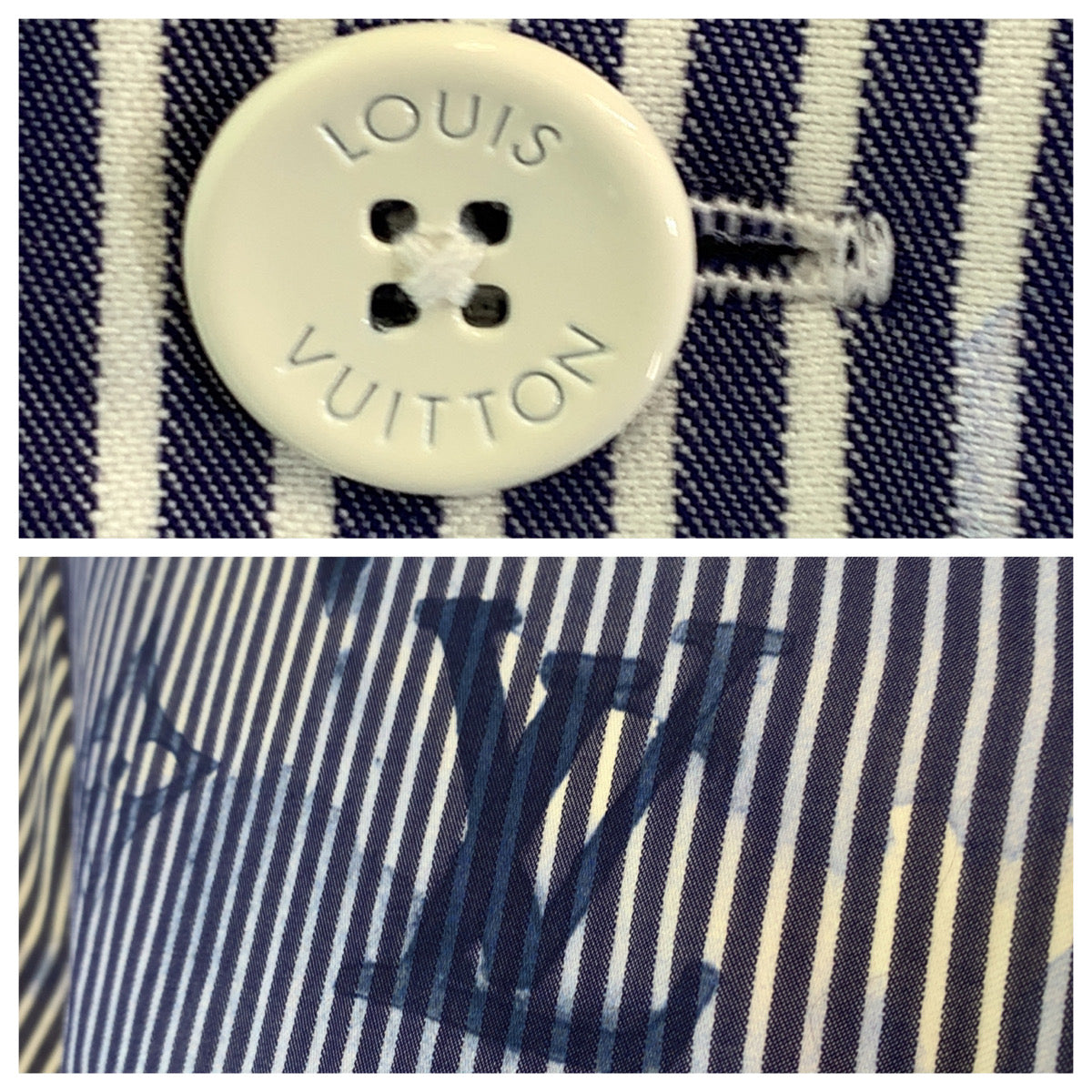 H-0469
LOUIS VUITTON ルイヴィトン モノグラム ウォーターカラー ストライプ ブルー 青 コットン VCCM07 長袖シャツ カッターシャツ メンズ