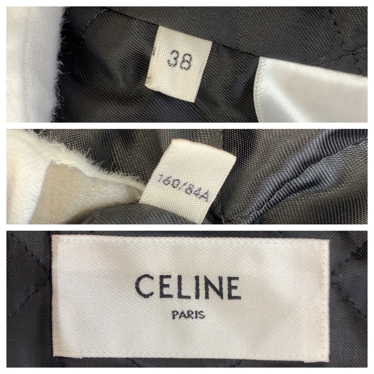 CELINE セリーヌ サイズ38 ブルー 青 ウール / レザー スタジャン 中綿 ブルゾン メンズ