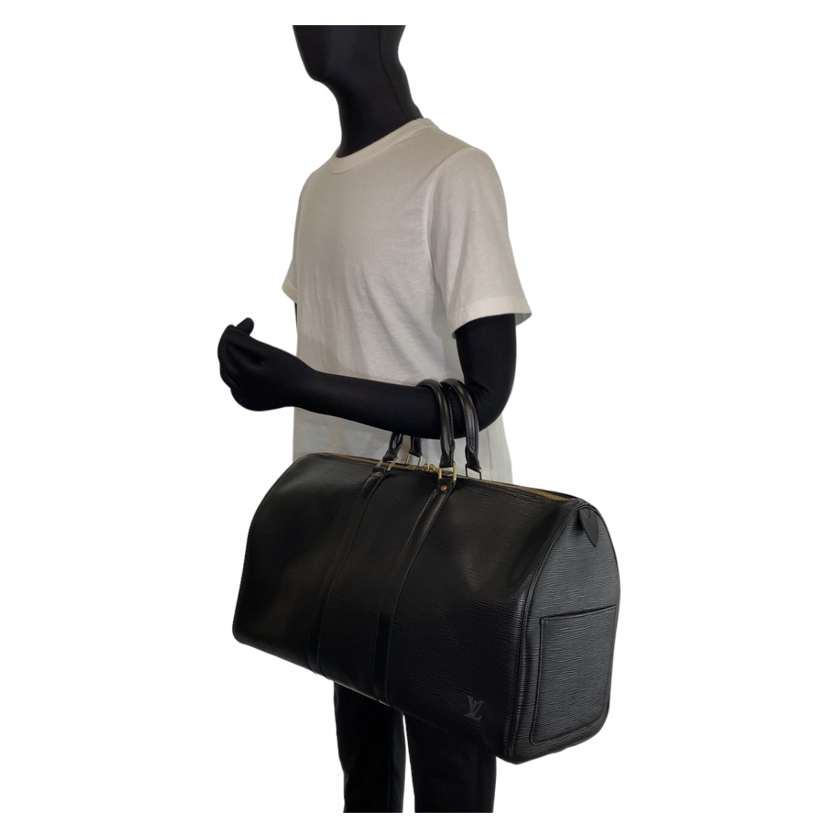 LOUIS VUITTON ルイ ヴィトン エピ キーポル45 ブラック 黒 ゴールド金具 グレインレザー M59152 ボストンバッグ ハンドバッグ メンズ