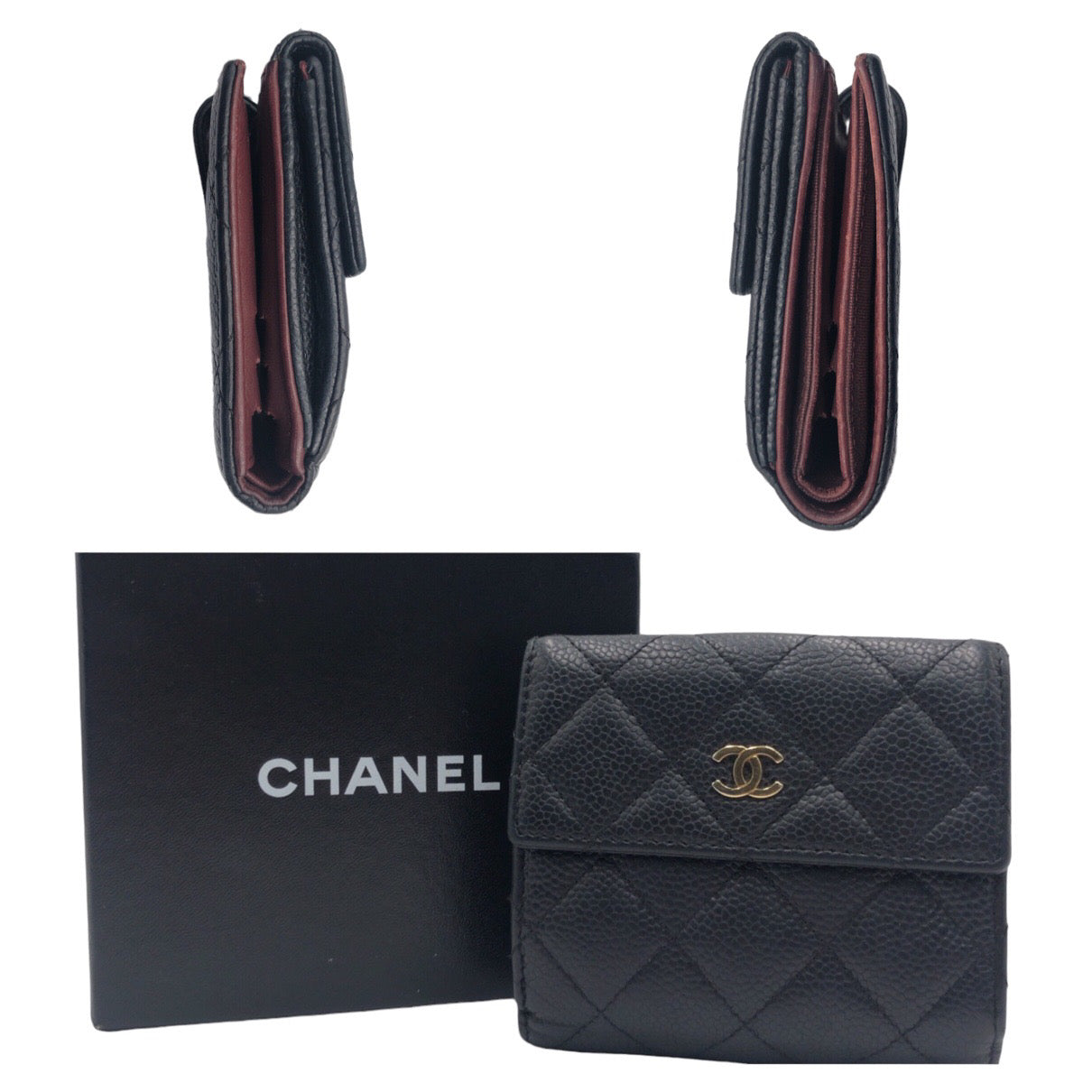 CHANEL シャネル マトラッセ ココマーク ブラック 黒 ゴールド金具 キャビアスキン A48980 二つ折り財布 札入れ レディース