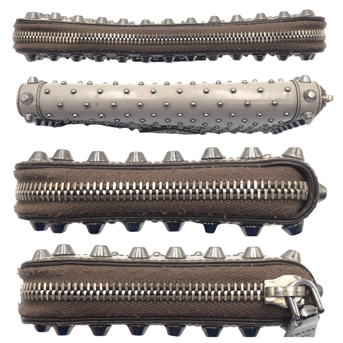 PRADA Prada Studs Grey Silver Hardware Leather 1M0506 Long Wallet for Women