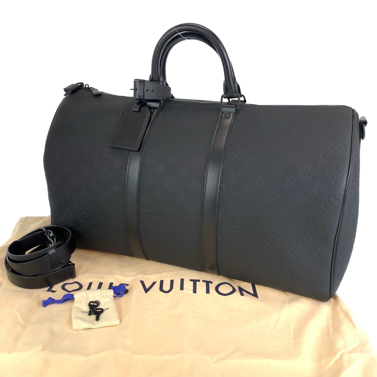 LOUIS VUITTON Louis Vuitton Monogram Keepall Bandouliere 50 Matte Black Taurillon Leather M59025 Boston Bag Travel Bag Men's