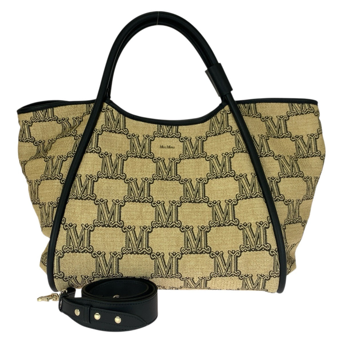MAX MARA マックスマーラ グラム マリン 2way ベージュ ブラック ゴールド金具 ナイロン / コットン 451119216 トートバッグ ショルダーバッグ レディース A42