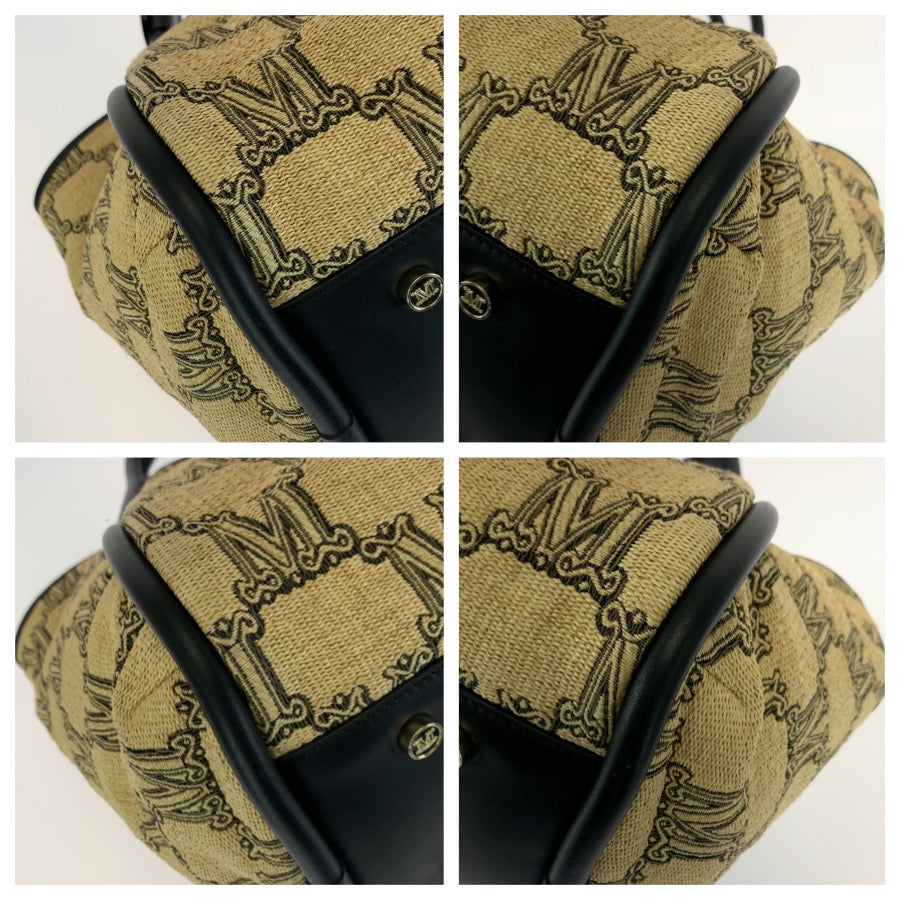 MAX MARA マックスマーラ グラム マリン 2way ベージュ ブラック ゴールド金具 ナイロン / コットン 451119216 トートバッグ ショルダーバッグ レディース A42