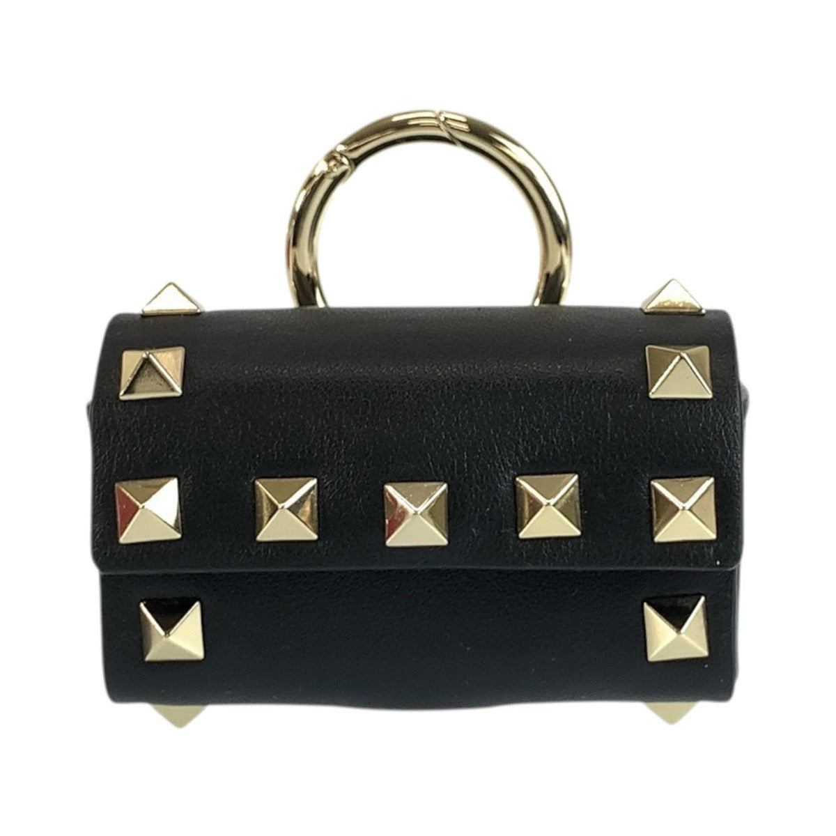 VALENTINO ヴァレンティノ ロックスタッズ ペット ブラック 黒 ゴールド金具 レザー AirPodsケース イヤホンケース 小物入れ レディース A27