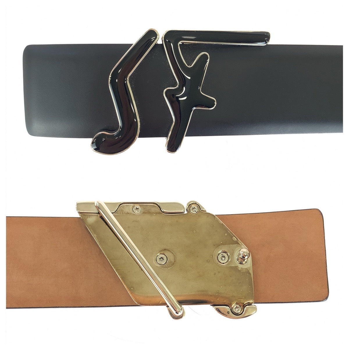 Salvatore Ferragamo サルヴァトーレフェラガモ サイズ110cm ブラック 黒 シルバー金具 レザー ベルト メンズ A21