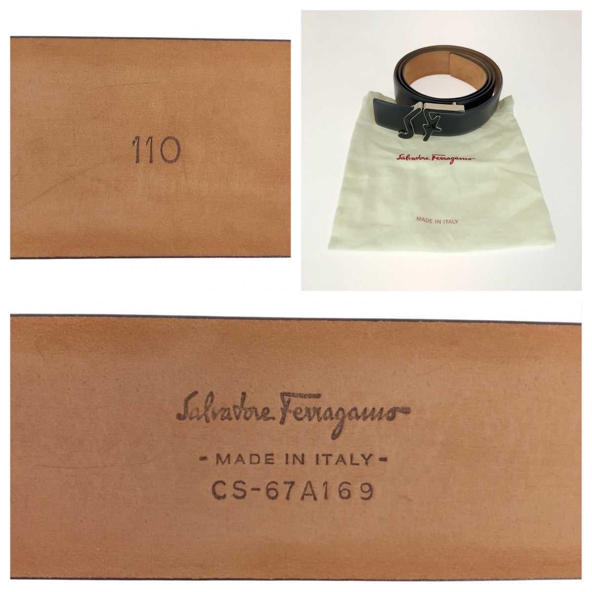Salvatore Ferragamo サルヴァトーレフェラガモ サイズ110cm ブラック 黒 シルバー金具 レザー ベルト メンズ A21