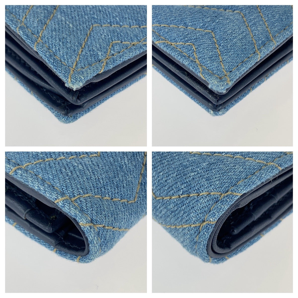 GUCCI グッチ GGマーモント フェイクパール ブルー ゴールド金具 デニム 466492 折財布 コンパクトウォレット レディース A54