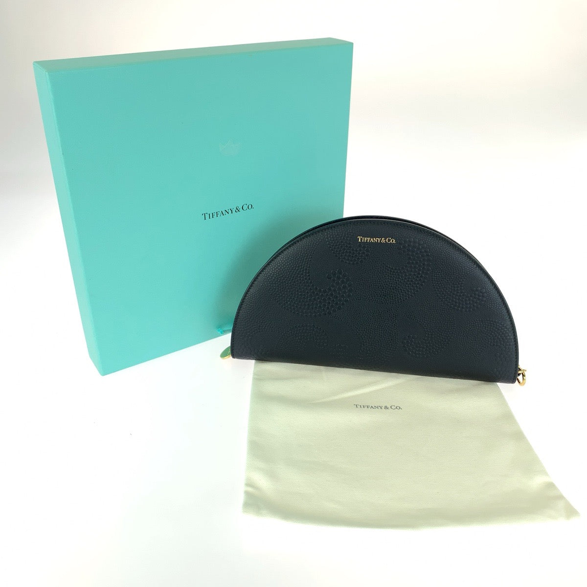 TIFFANY&Co. ティファニー ハーフムーン ブラック 黒 ゴールド金具 レザー 長財布 ロングウォレット レディース A59