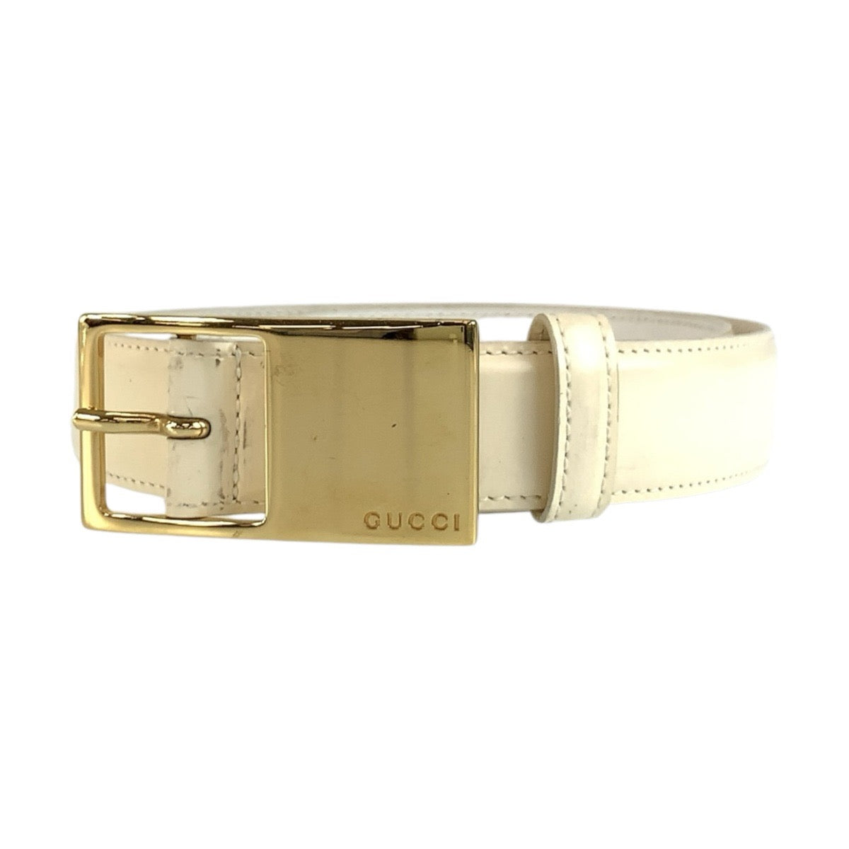 GUCCI グッチ 65cm/26インチ ホワイト ゴールド金具 レザー 036 1406 1284 ベルト レディース B11