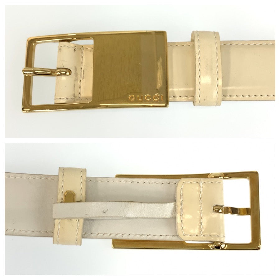 GUCCI グッチ 65cm/26インチ ホワイト ゴールド金具 レザー 036 1406 1284 ベルト レディース B11