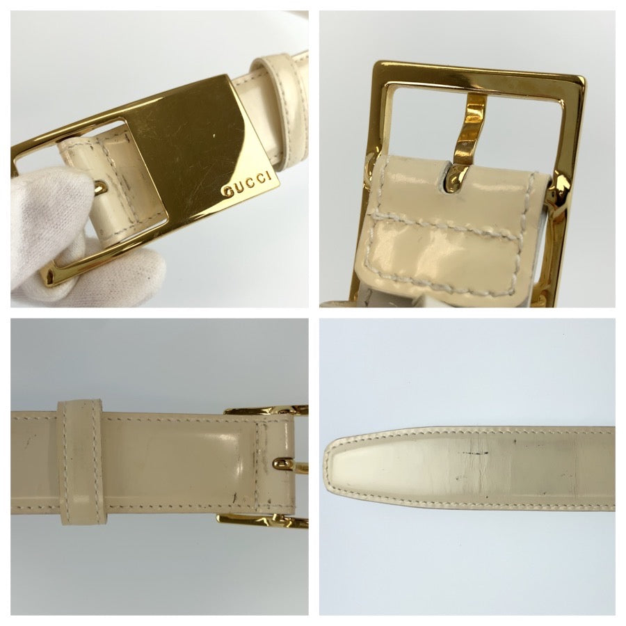 GUCCI グッチ 65cm/26インチ ホワイト ゴールド金具 レザー 036 1406 1284 ベルト レディース B11