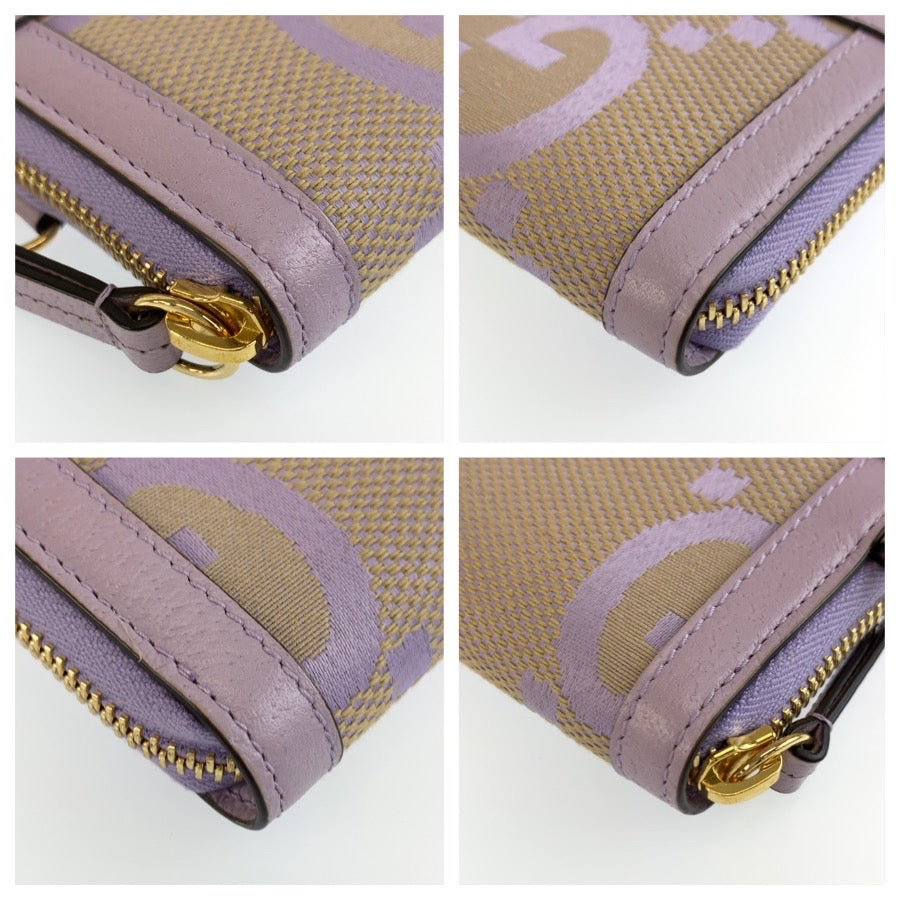 GUCCI グッチ ジャンボGG パープル ベージュ ゴールド金具 キャンバス / レザー 726503 コインケース カードケース レディース ABP35