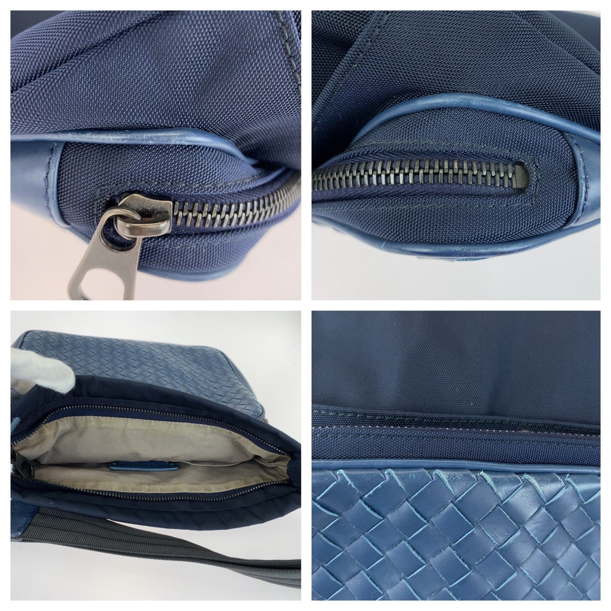 BOTTEGAVENETA ボッテガヴェネタ イントレチャート ネイビー ブラック レザー / ナイロン ショルダーバッグ メッセンジャーバッグ レディース AB50